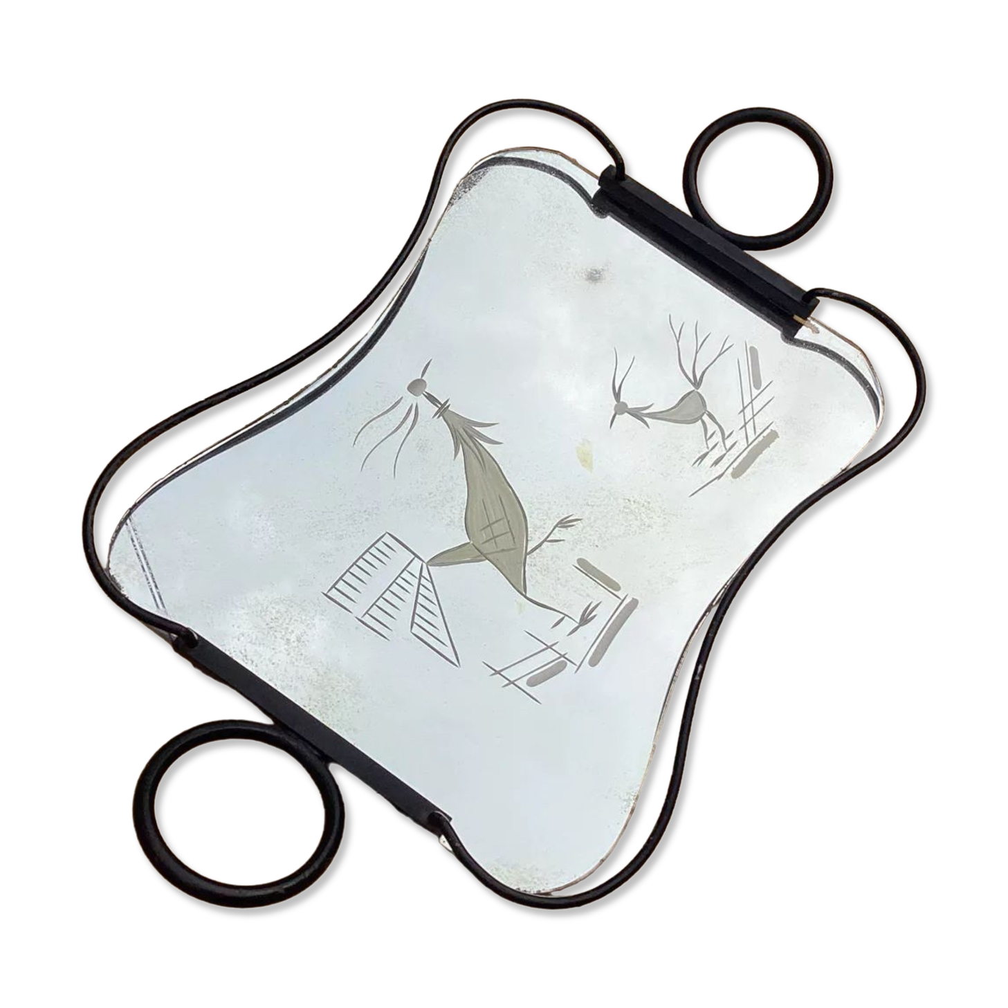 Engraved mirror tray art deco