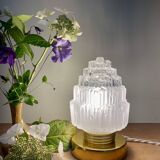 Vintage globe table lamp in half frosted, half transparent glass