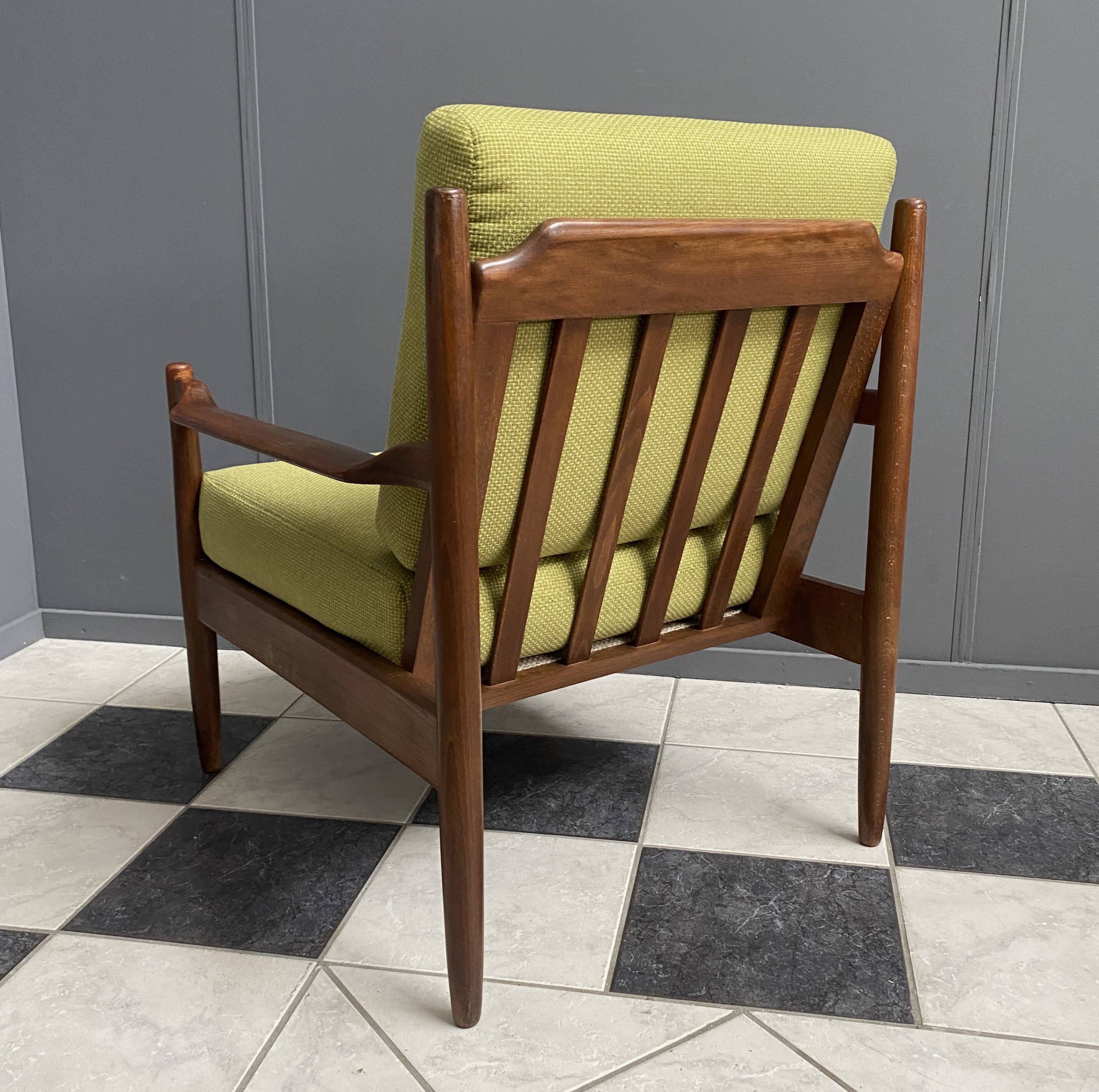 Yellow fabric and wood relax chair 1960s