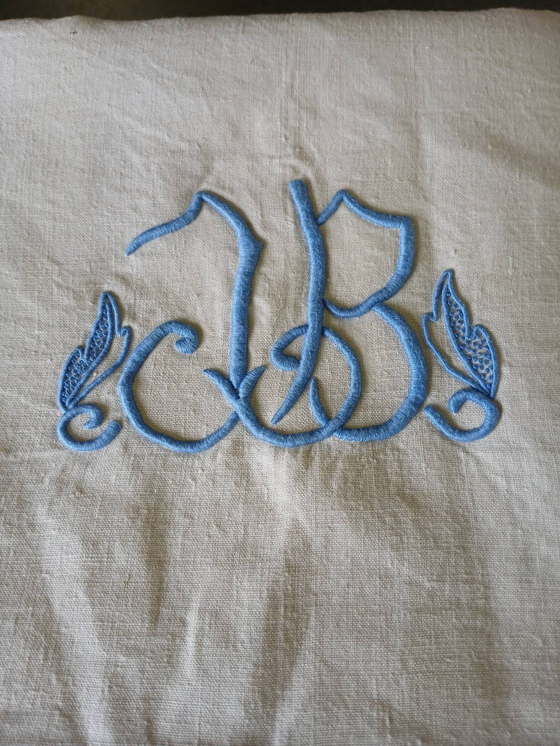 Antique linen sheet with JB embroidery
