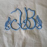 Antique linen sheet with JB embroidery