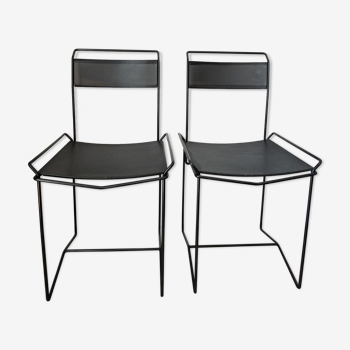 Two chairs in steel and perforated metal black design 80s