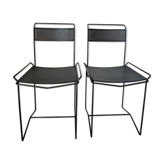 Two chairs in steel and perforated metal black design 80s