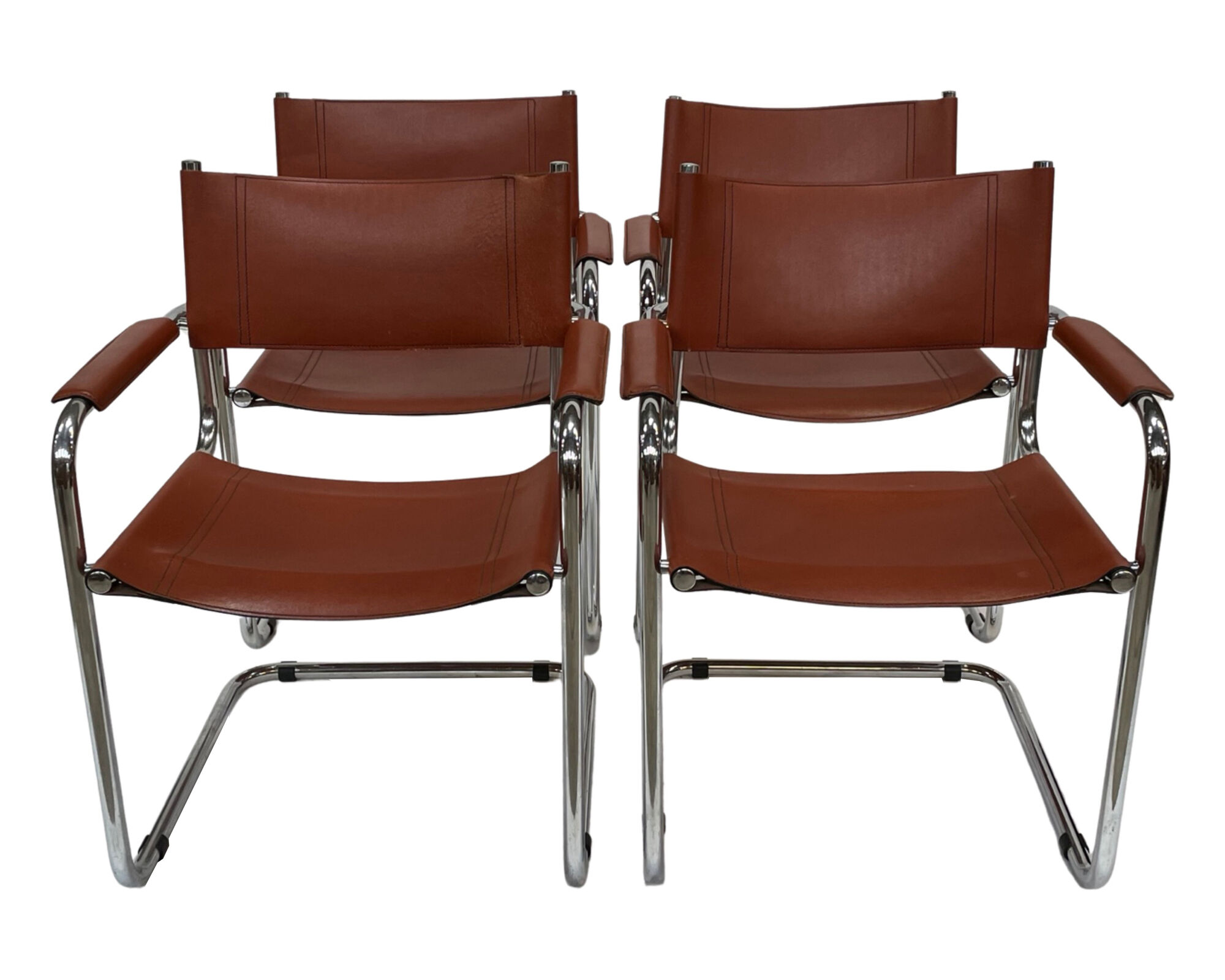 Set of 4 Bauhaus cantilever chairs cognac leather and chrome Design