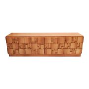 Brutalist Style Oak Handcarved Italian Large Sideboard