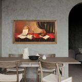 20th century Italian still life painting with musical instruments