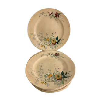 12 old polychrome flat plates Jules Vieillard Bordeaux, 19th century