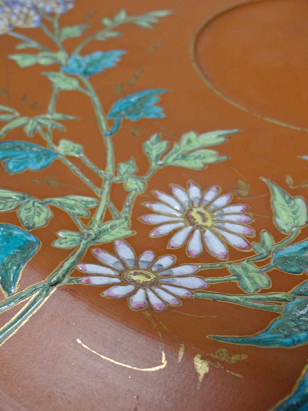 Large clay/terracotta dish with Japanese-style glazing, Art Nouveau.