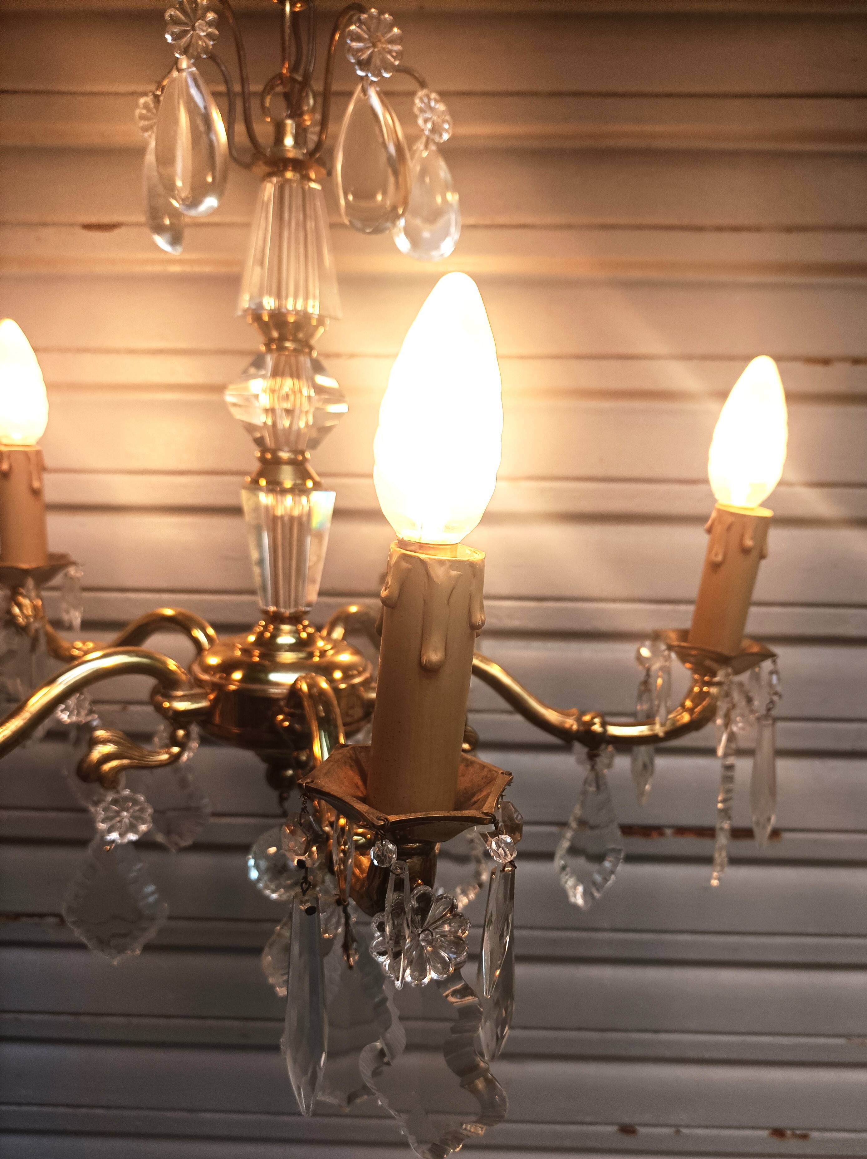Exceptional bronze chandelier with crystal pendants in working order circa 1910
