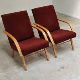 Pair of Czech burgundy brown velvet armchairs 1970