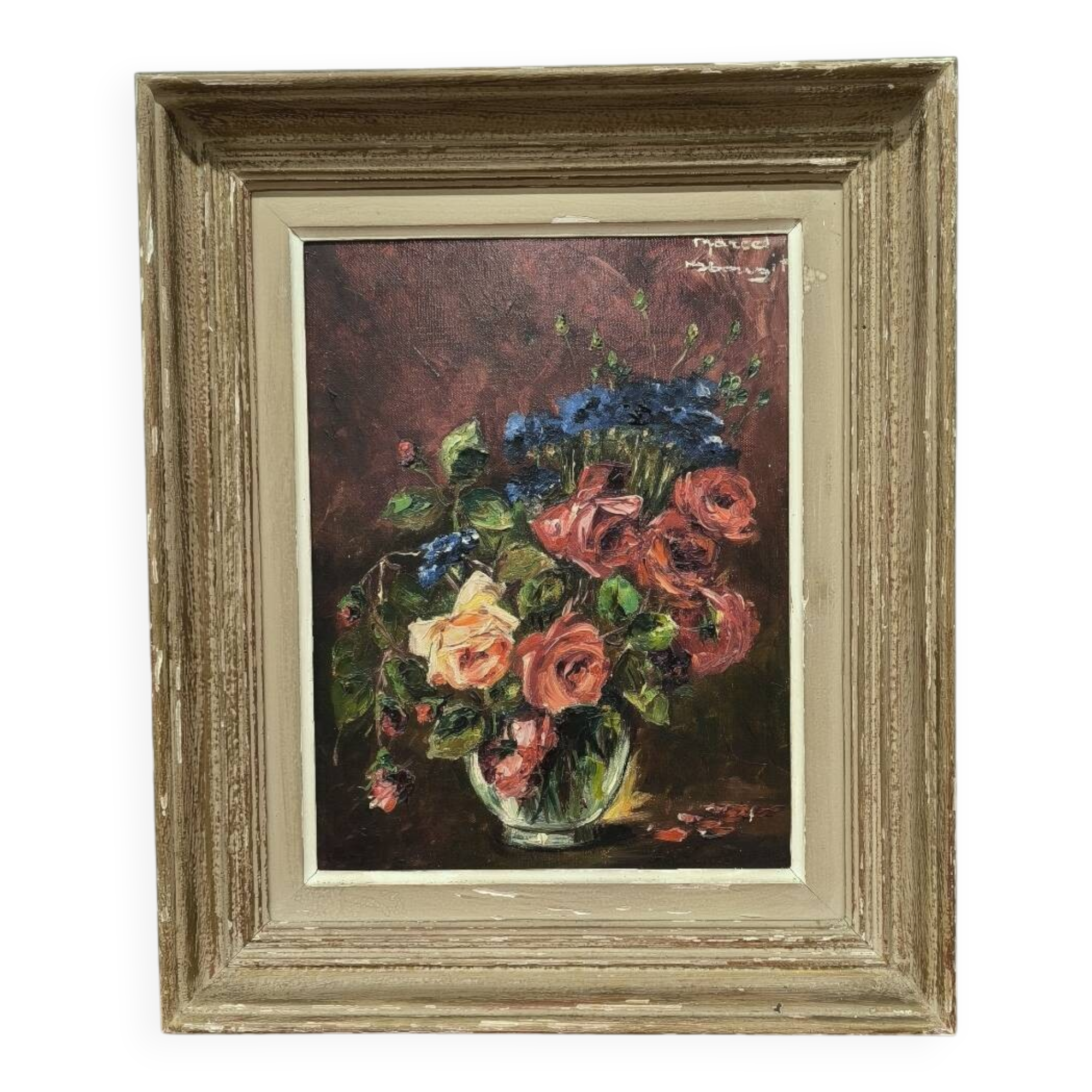 Painting of a still life with roses and flowers by Marcel Abougit