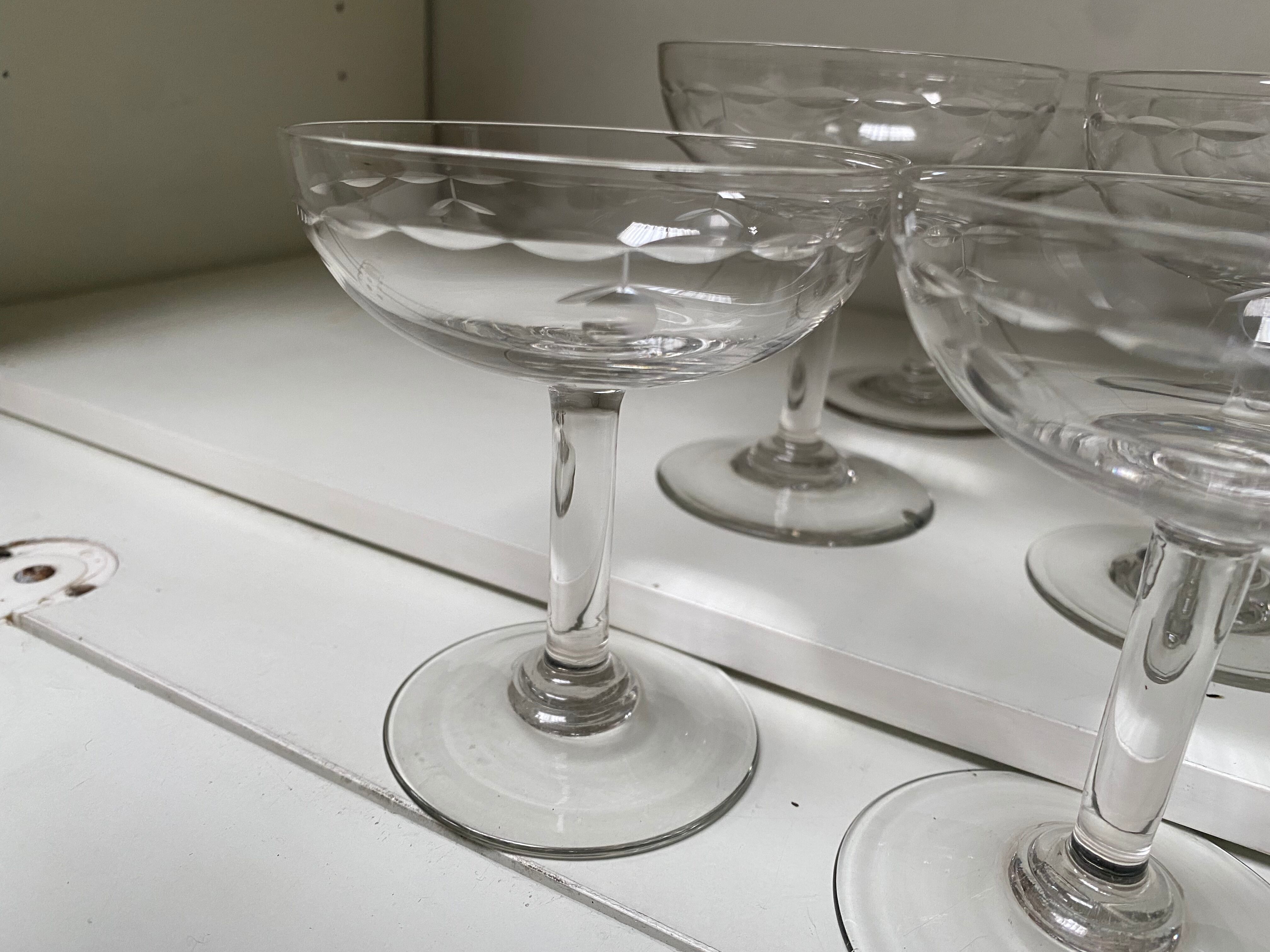 Set of 9 engraved champagne glasses