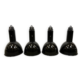 Set of 4 industrial bauhaus black enamel pendant lamps, 1960s