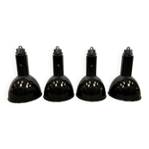 Set of 4 industrial bauhaus black enamel pendant lamps, 1960s