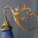 Pair of Rococo / Louis XV wall lights in gilded bronze, walnut bases and glass tulips, France, Circ
