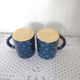 Duo of large mugs gres blue pea white