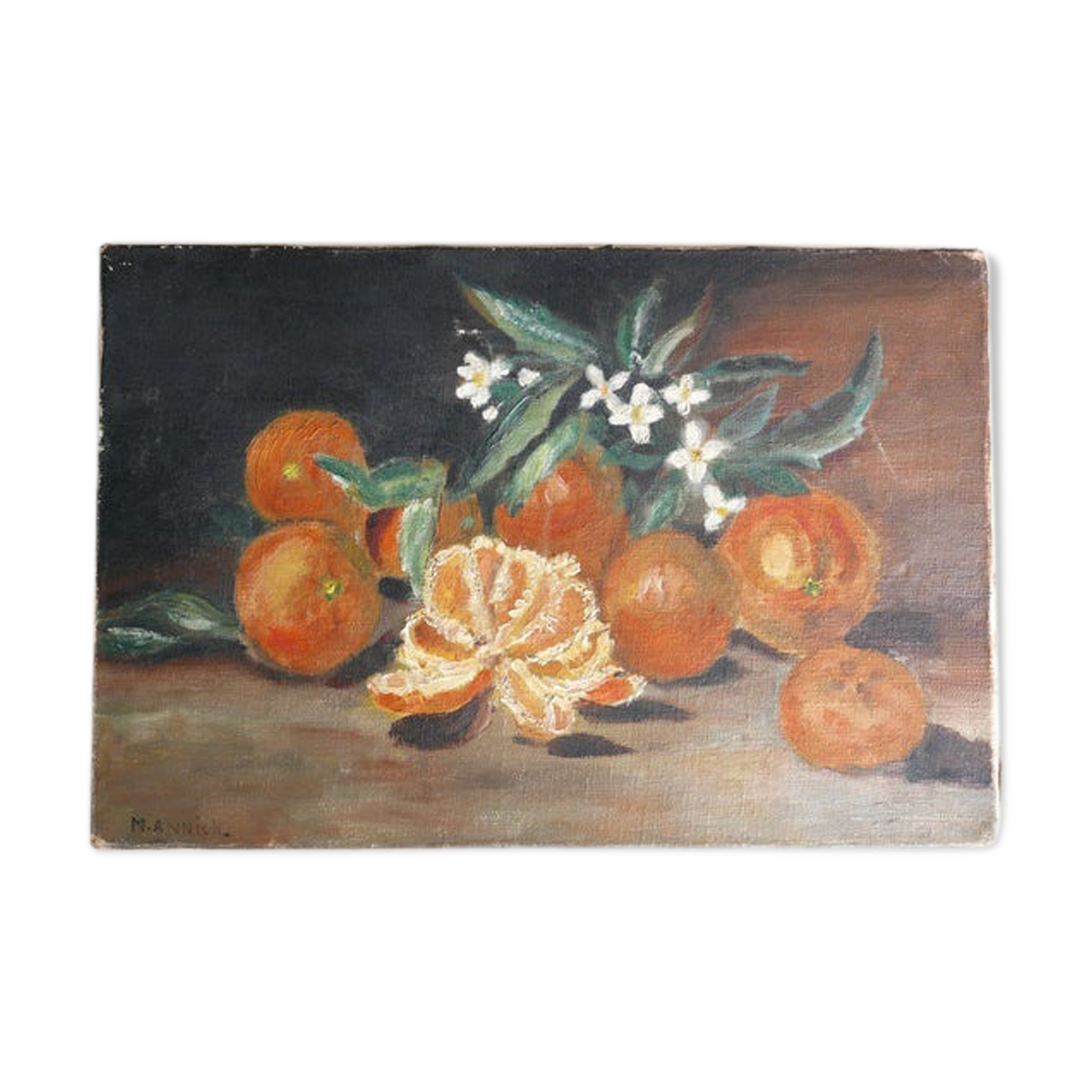 Peinture à l'huile, nature morte aux oranges, années 30