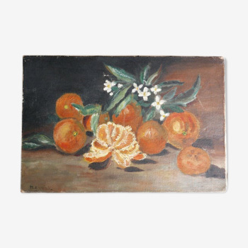 Peinture à l'huile, nature morte aux oranges, années 30