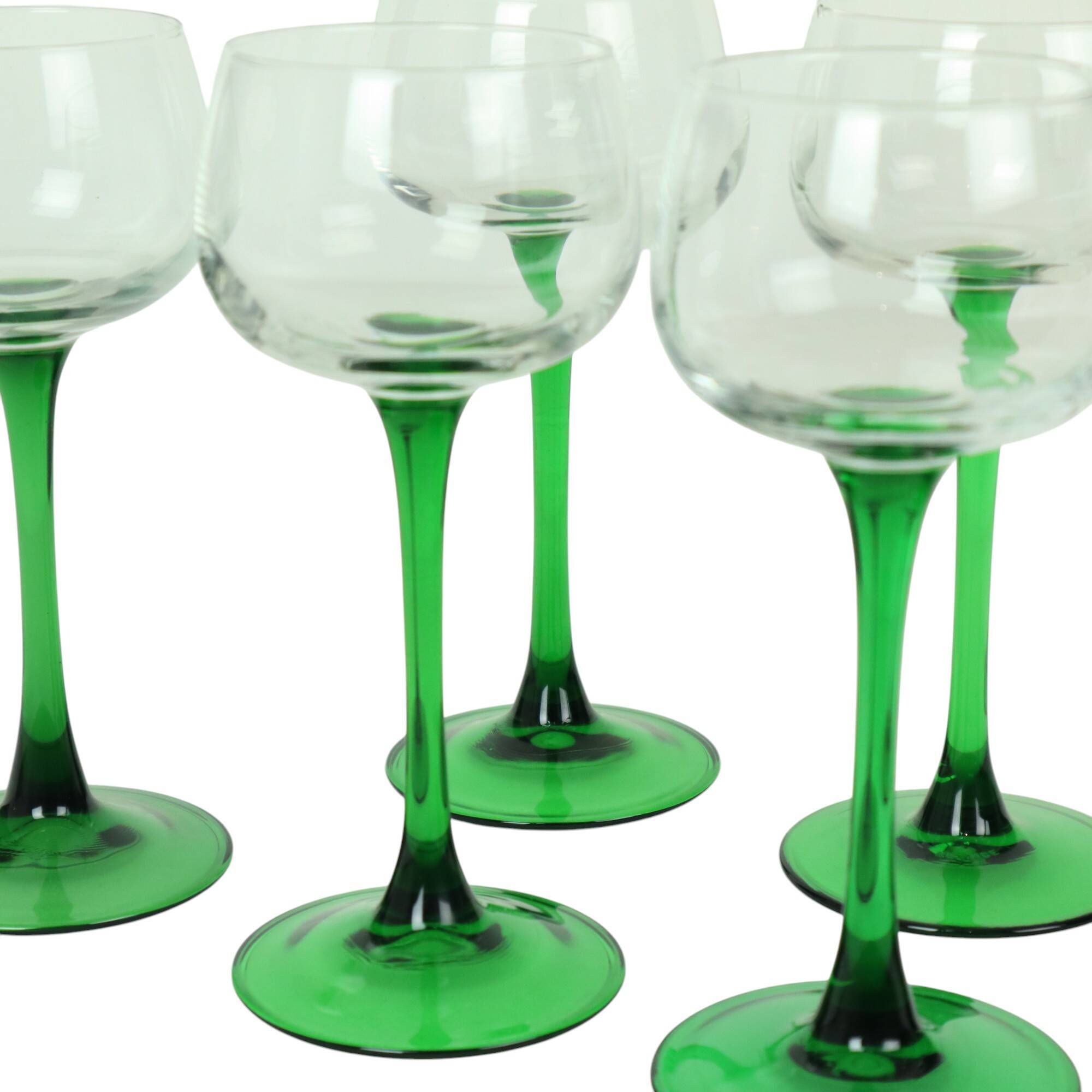 Set of 6 Vintage Luminarc Alsace Wine Glasses Narrow Green Base