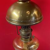 Old kerosene lamp Art Nouveau patinated spelter foot 47 cm height of the glass
