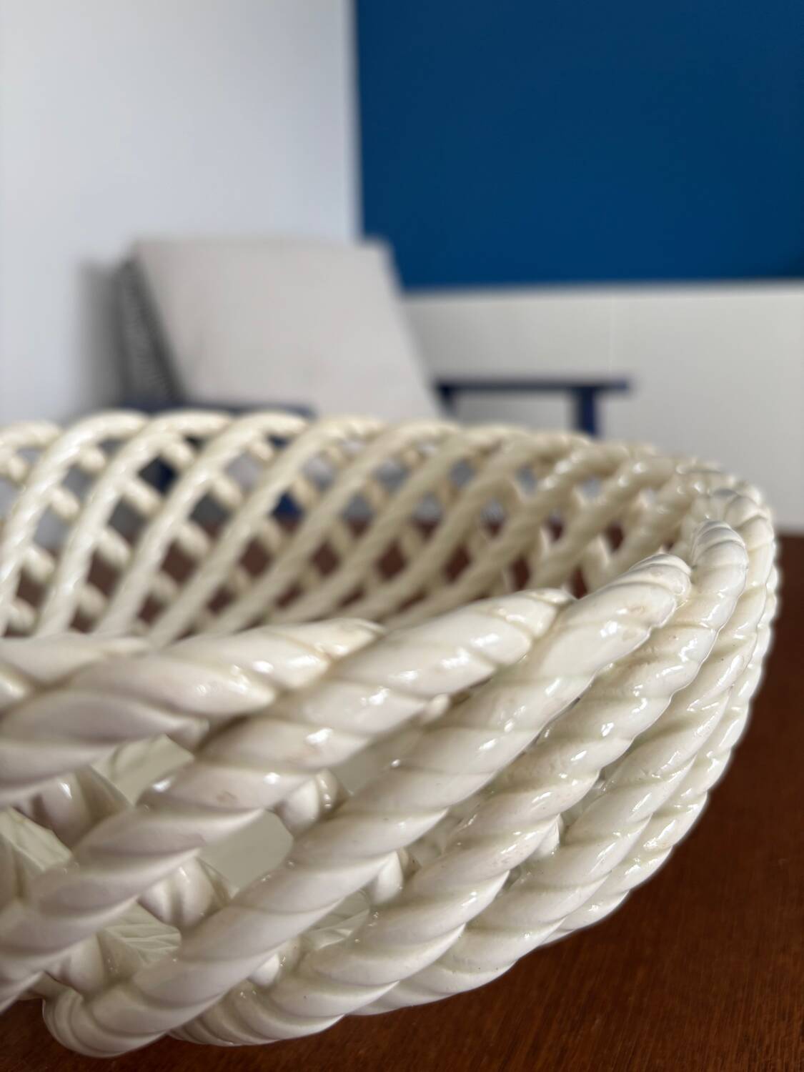 White openwork braided ceramic bowl - lace ceramic