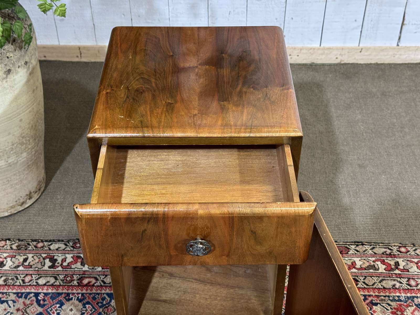 English Art Deco bedside table from the 1950s in walnut.