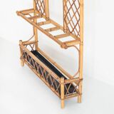 Vintage hall coat rack with mirror. Cane and metal. France, 1960s