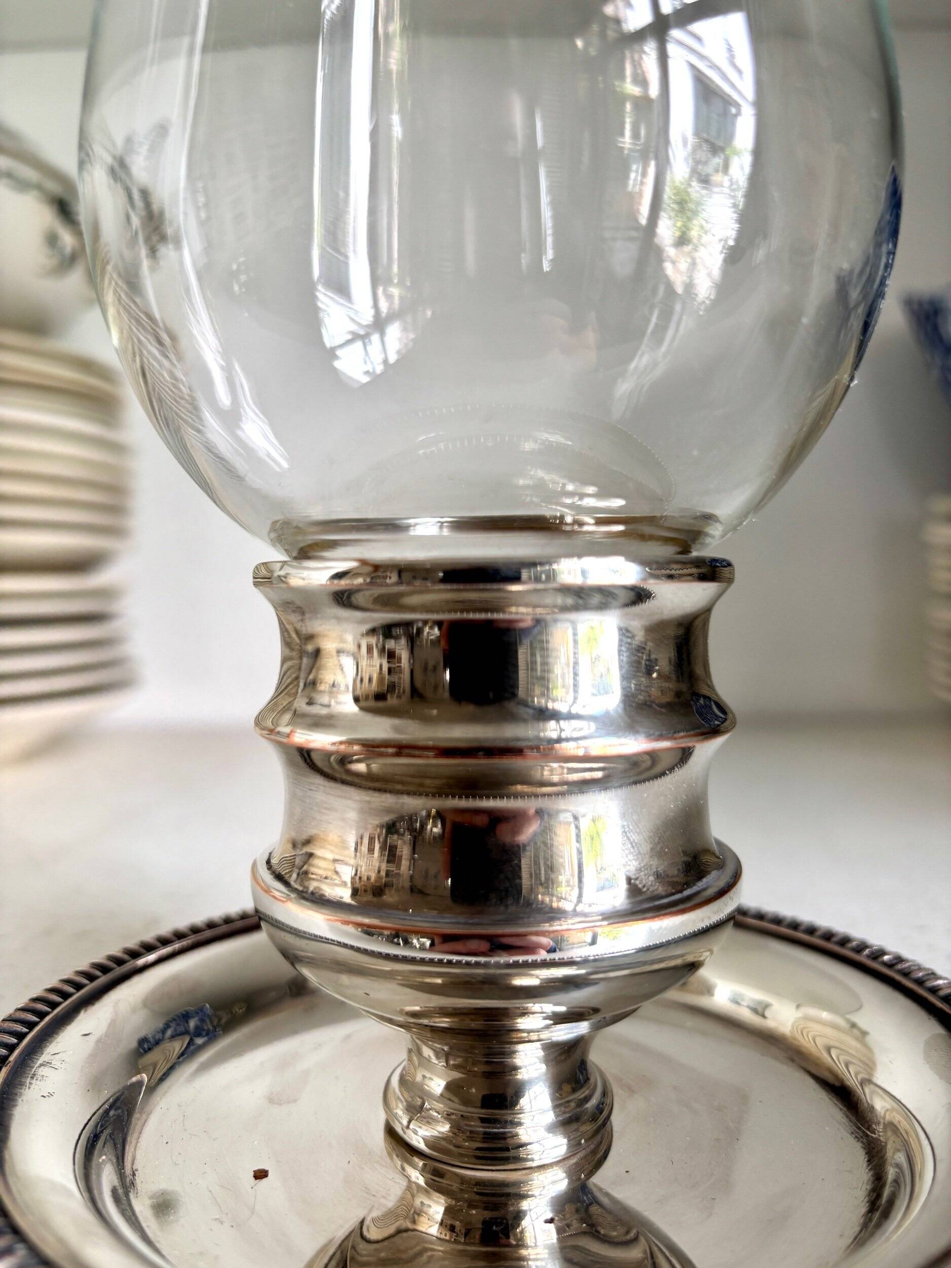 Glass and silver-plated metal tealight holder