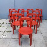 Set of 10 red wooden chairs by Bruno Rey for Kusch&Co
