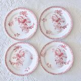 Assiettes plates XIXe Sarreguemines Fontanges terre de fer rose