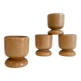 4 vintage turned wooden egg cups
