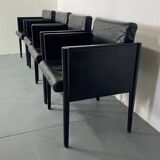 Fauteuils vintage modernistes en cuir noir par Arnold Merckx pour Arco, années 1980, lot de 4