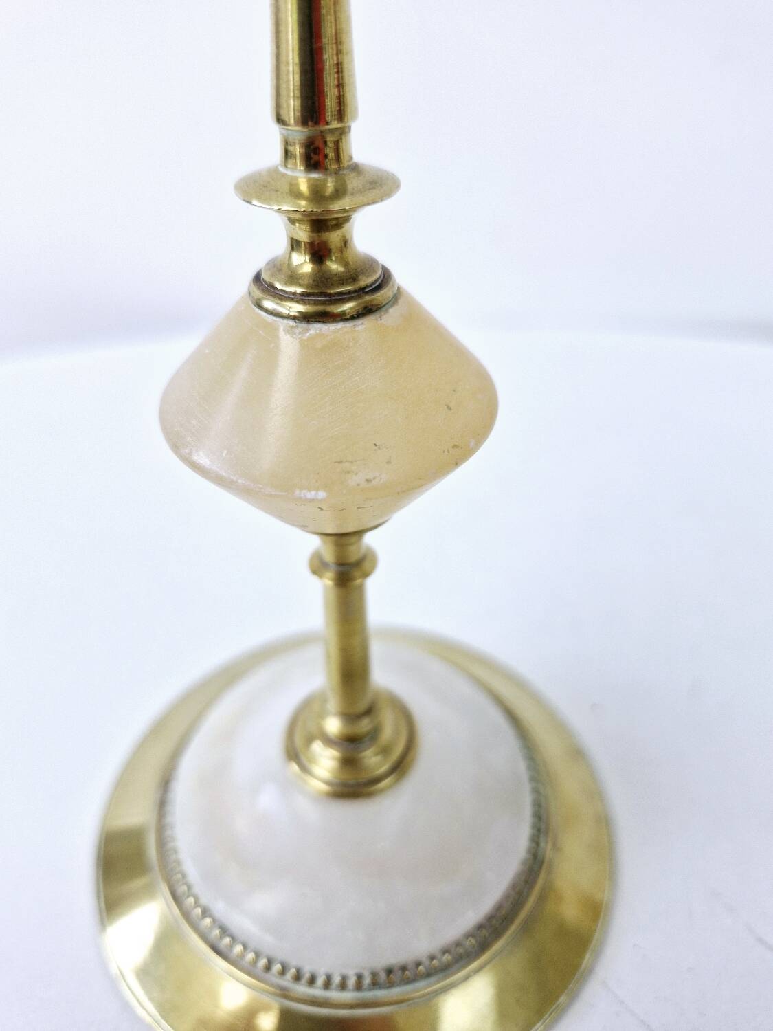 Pair Of Antique Candlesticks In Brass And Alabaster