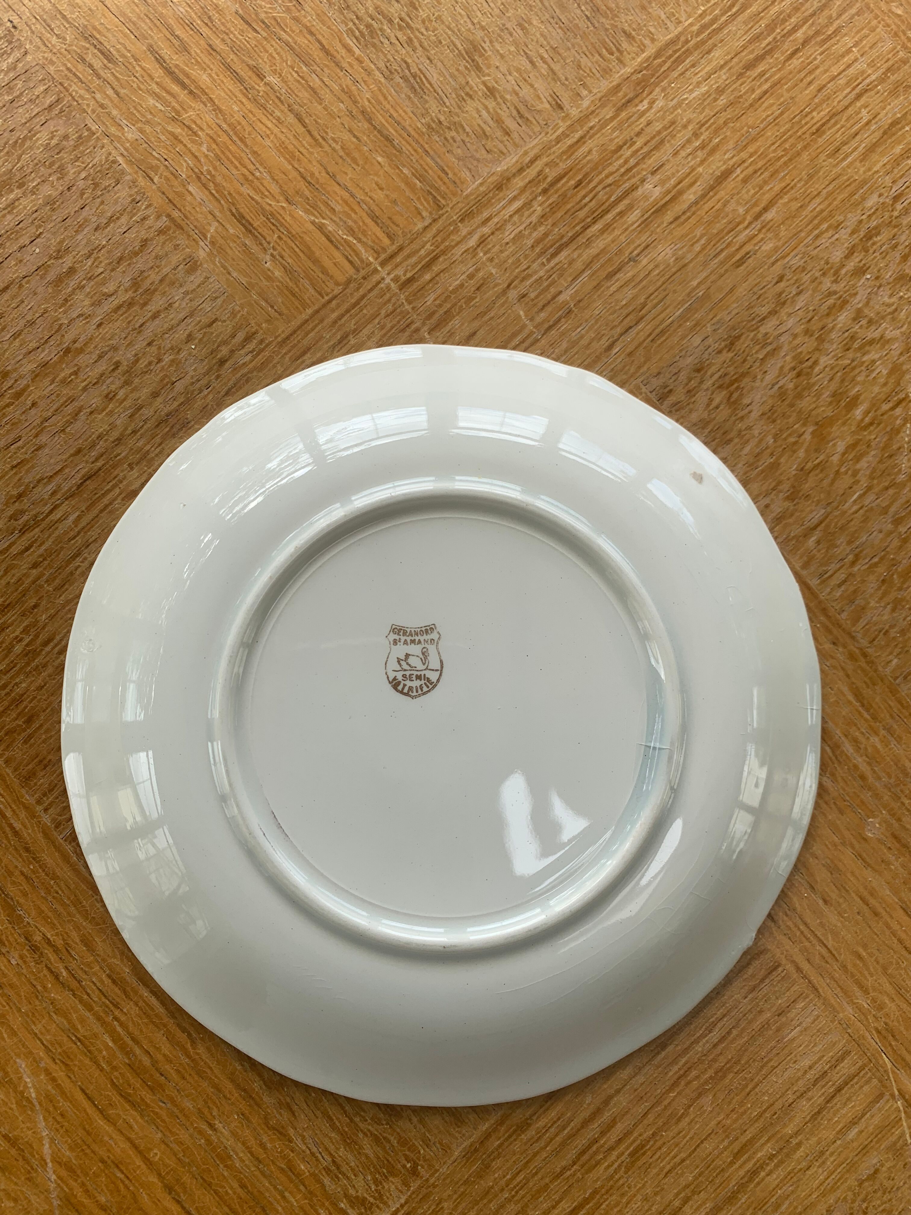 Cake set in yellow earthenware pattern black tulips ceranord Saint-Amand Vintage