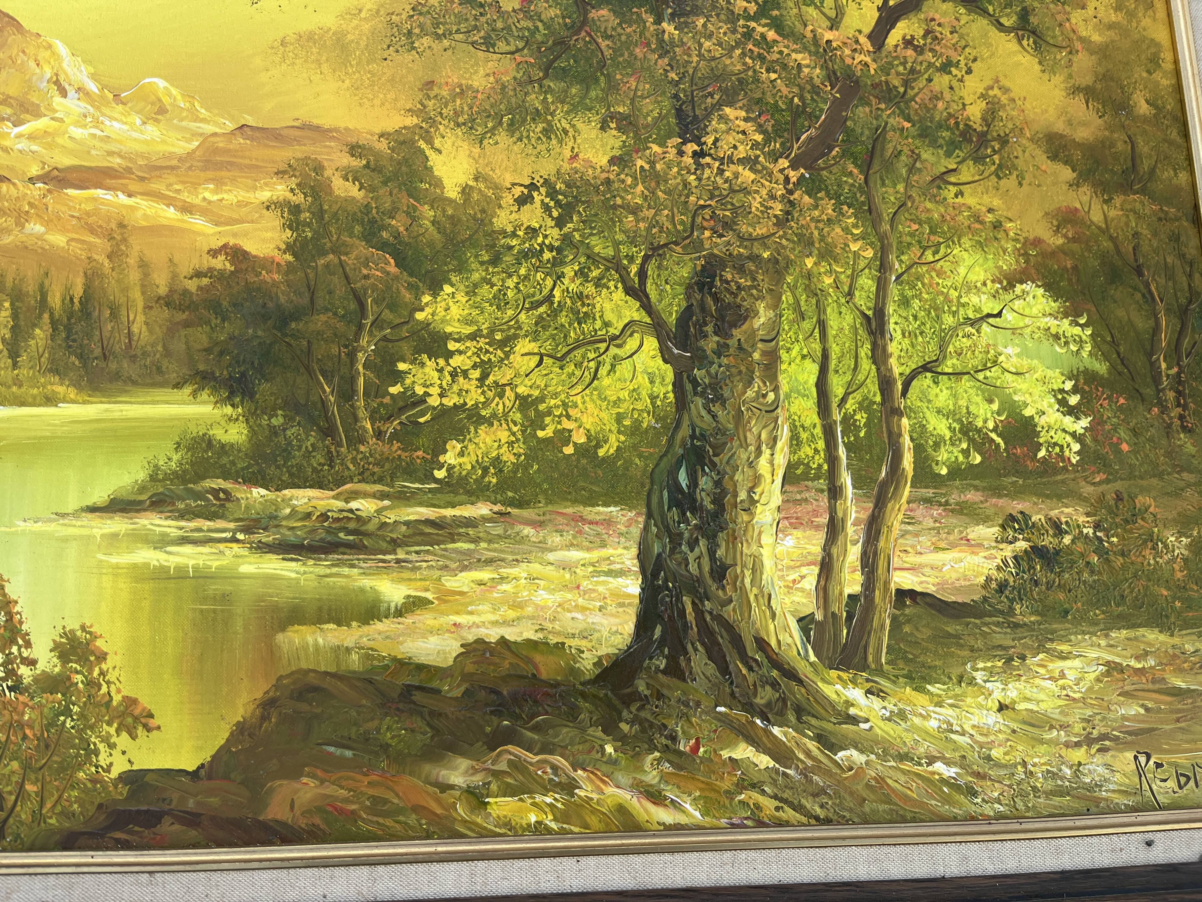 Large landscape painting - Mountain scene at dusk