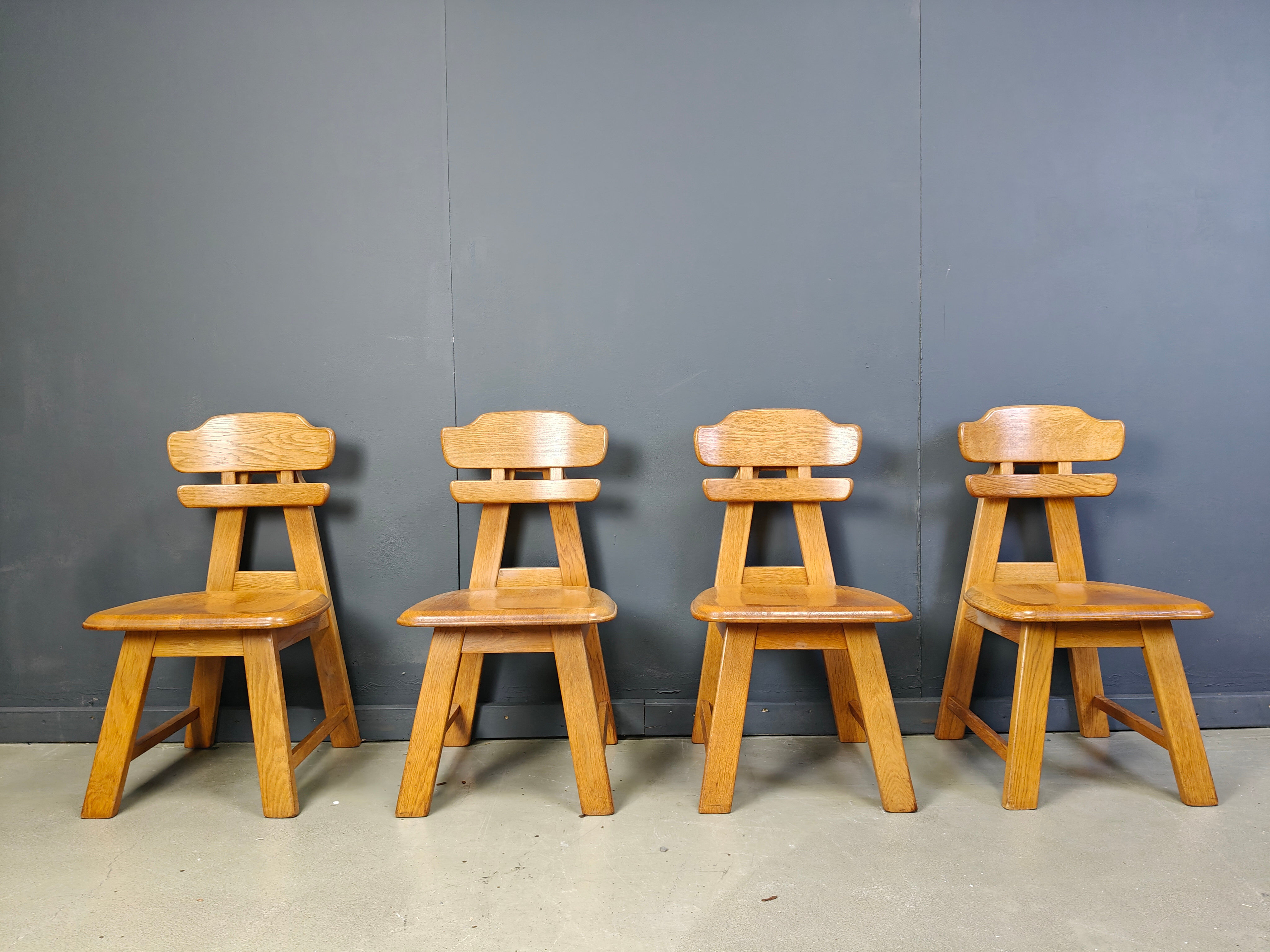 Vintage Dutch brutalist oak dining chairs, 1960s