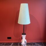 "Balustrade" lamp in terracotta, Ashoka silk shade, pistachio green.