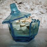 Art Deco blue glass sugar