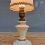 Vintage candlelight vanilla earthenware border gold and rhodoid lampshade pleated azure