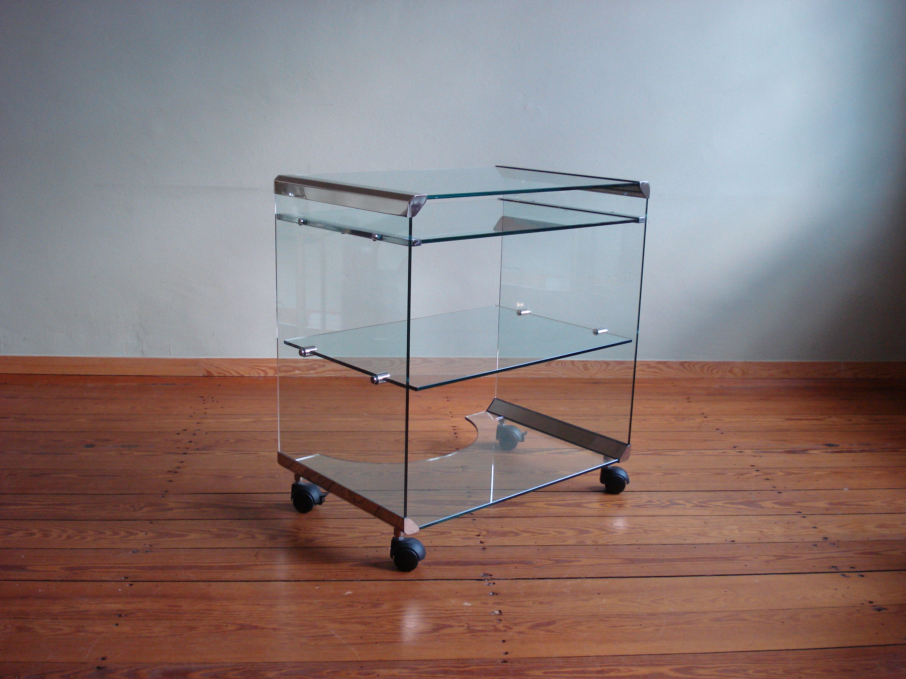 Desserte de Gallotti & Radice, chrome et verre, années 1970