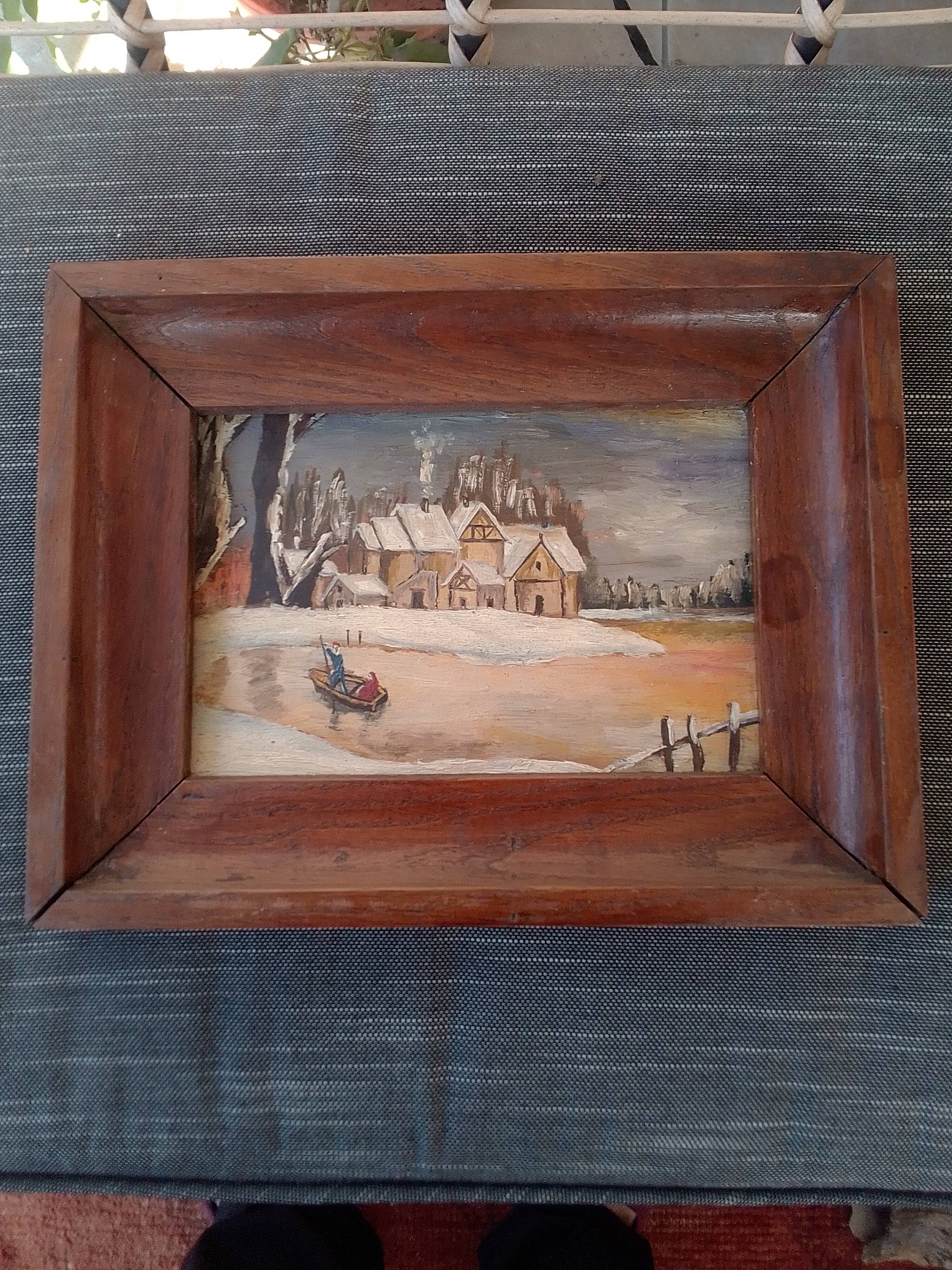 Tableau huile sur toile paysage enneigé