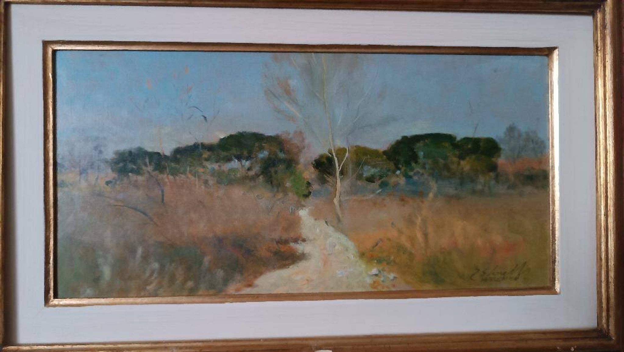 Peinture à l'huile paysage en carton maremme Bruno Loretti (Livourne 1940)