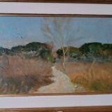 Peinture à l'huile paysage en carton maremme Bruno Loretti (Livourne 1940)