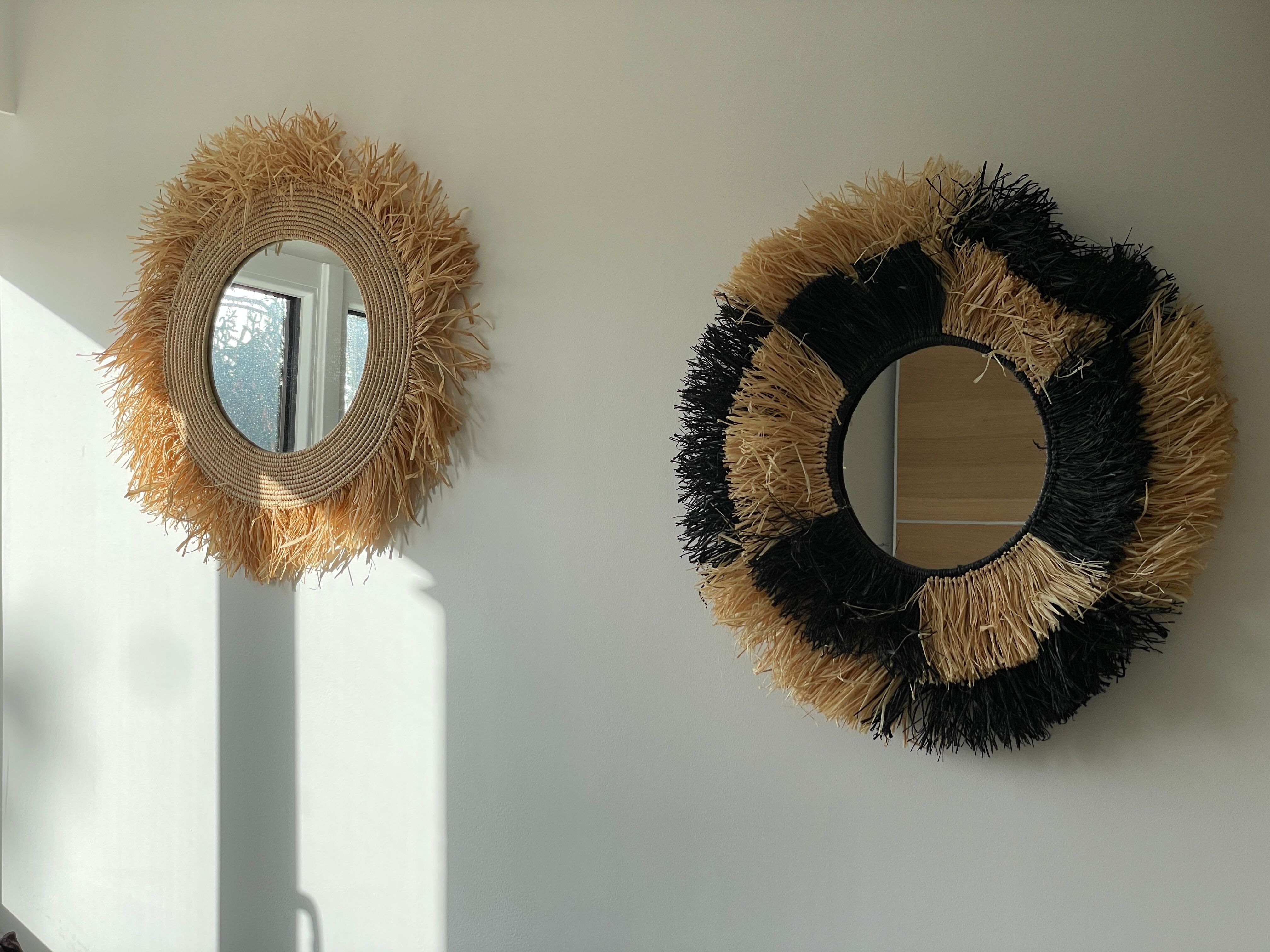 Mirror in raffia, 47 cm