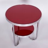 Restored Bauhaus Small Table, Kovona, Spruce, Chrome, Czechia, 1930s