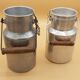 Old aluminum milk jars, wooden handle, lot of 2