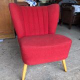 Vintage red cocktail armchair with compass feet