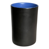 Vintage 1970s black ceramic roll vase signed Dumez.