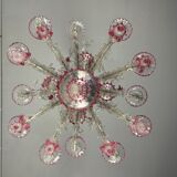 Rezzonico Venetian chandelier in colorless and red Venetian glass, circa 1920