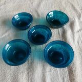 Set of five turquoise cups blown glass